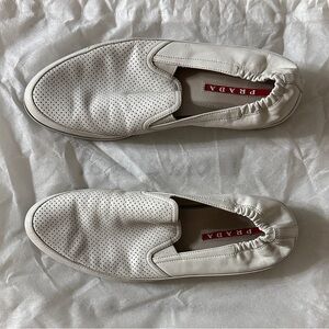 Prada Men's Perforated White Loafers